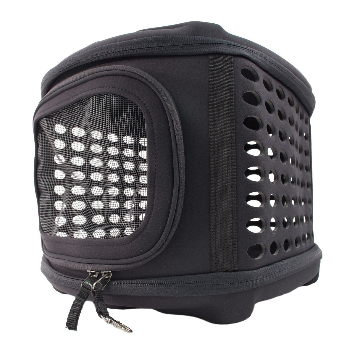 Pet Life ® 'Circular Shelled' Perforated Lightweight Collapsible Military Grade Travel Pet Dog Carrier