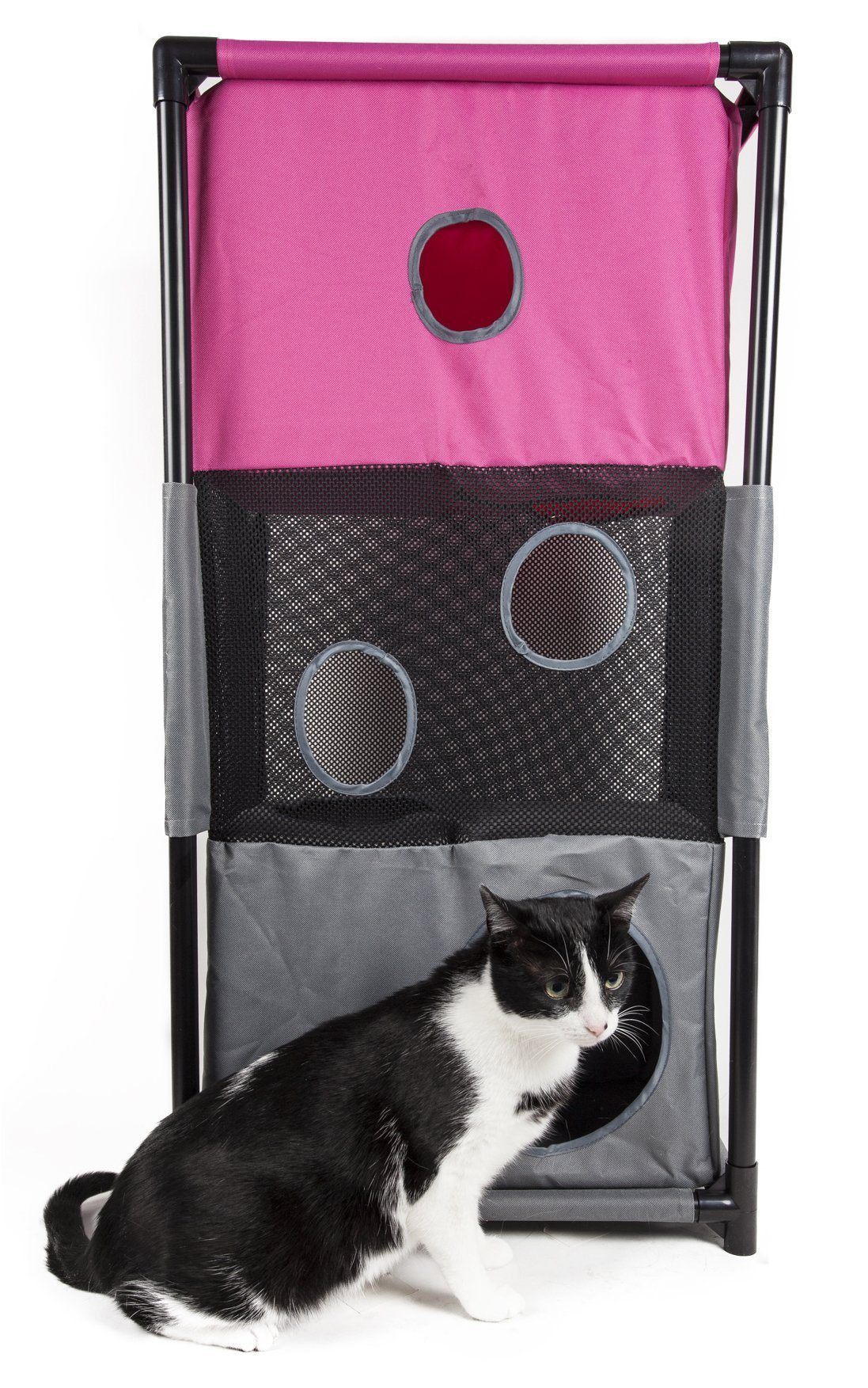 Pet Life ® 'Kitty-Square' Collapsible Travel Interactive Kitty Cat Tree Maze House Lounger Tunnel Lounge