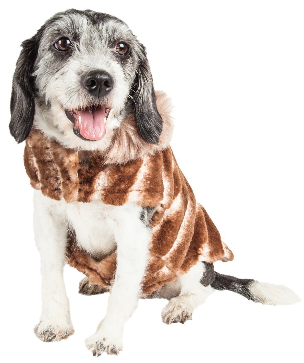 Pet Life ® Luxe 'Tira-Poochoo' Tiramisu Patterned Mink Fur Designer Dog Jacket