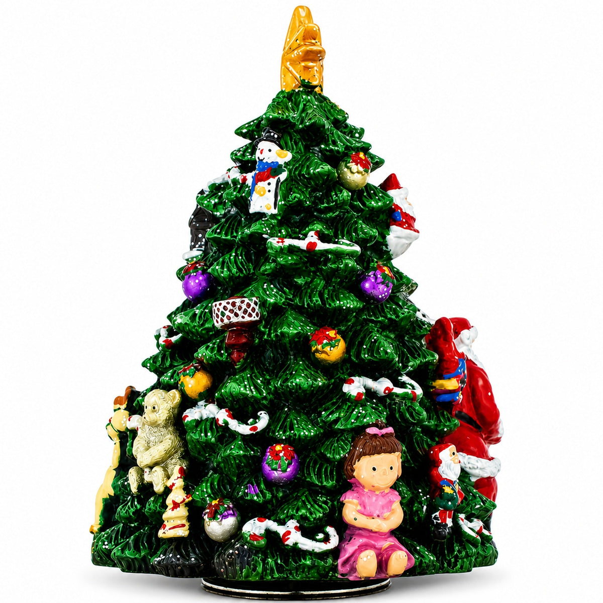 Santa Christmas Tree Musical Figurine with Spinning Motion with Star Topper
