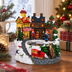 Animated Winter Village Skating Christmas Figurine - Rotating Town Music Box