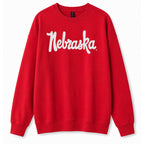 Nebraska Polka Dot Sewn Appliqué Red Licensed Women's Crewneck Sweatshirt | Multiple Sizes | H.Flynn Designs