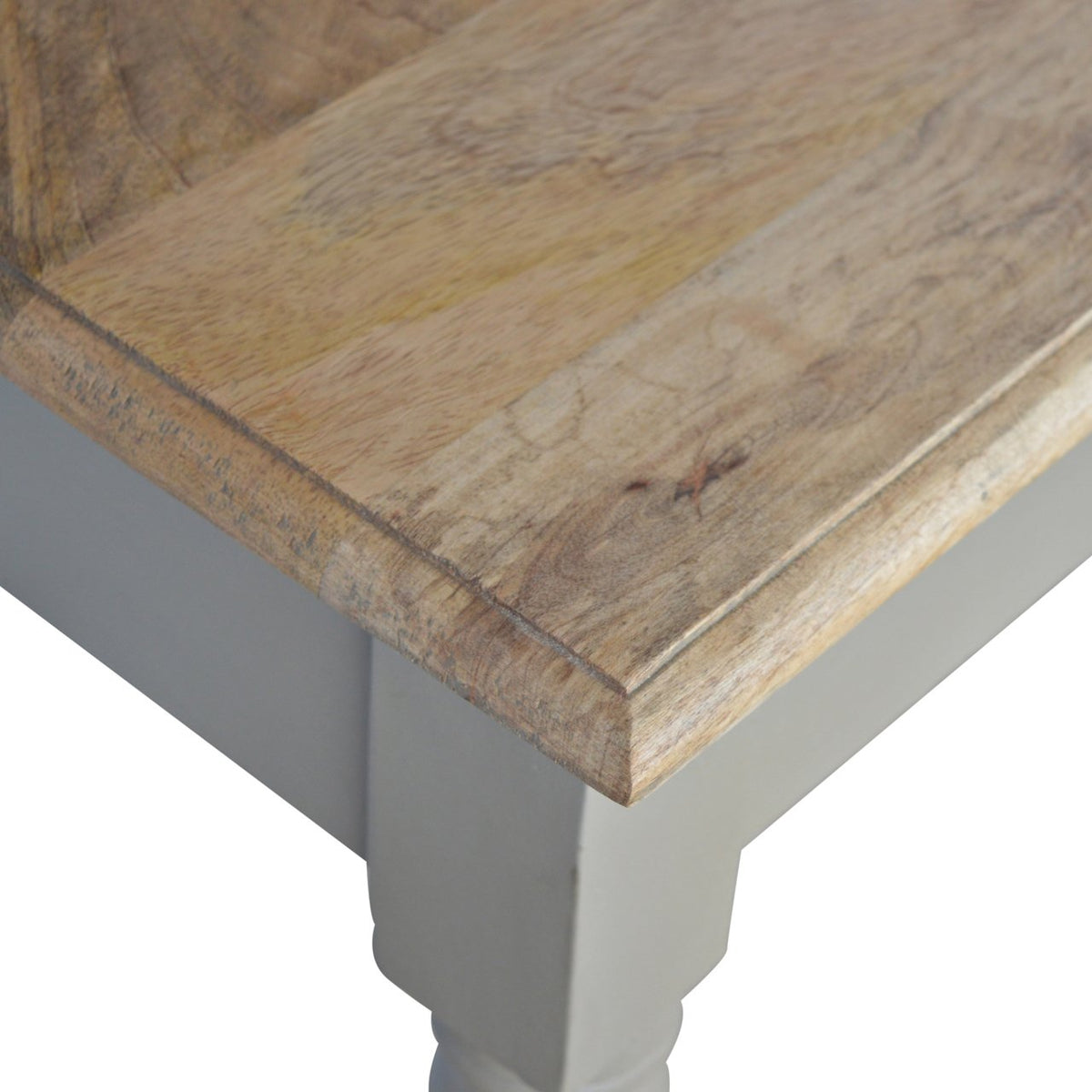 French Grey Solid Mango Wood Writing Desk – Oak-Ish Top & Fluted Legs