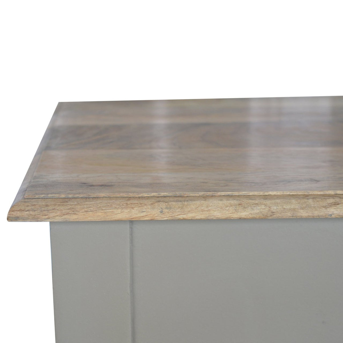 French Grey Solid Mango Wood Writing Desk – Oak-Ish Top & Fluted Legs