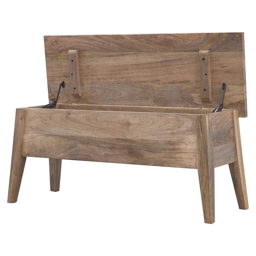Solid Mango Wood Lift-Top Storage Bench – Oak-Ish Finish