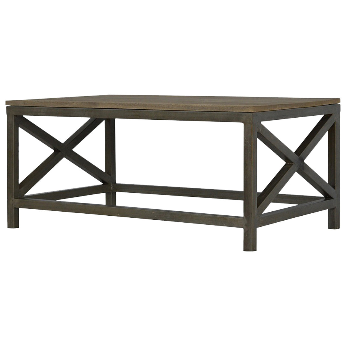 Industrial Cross Metal Solid Mango Wood Coffee Table – Oatmeal Finish