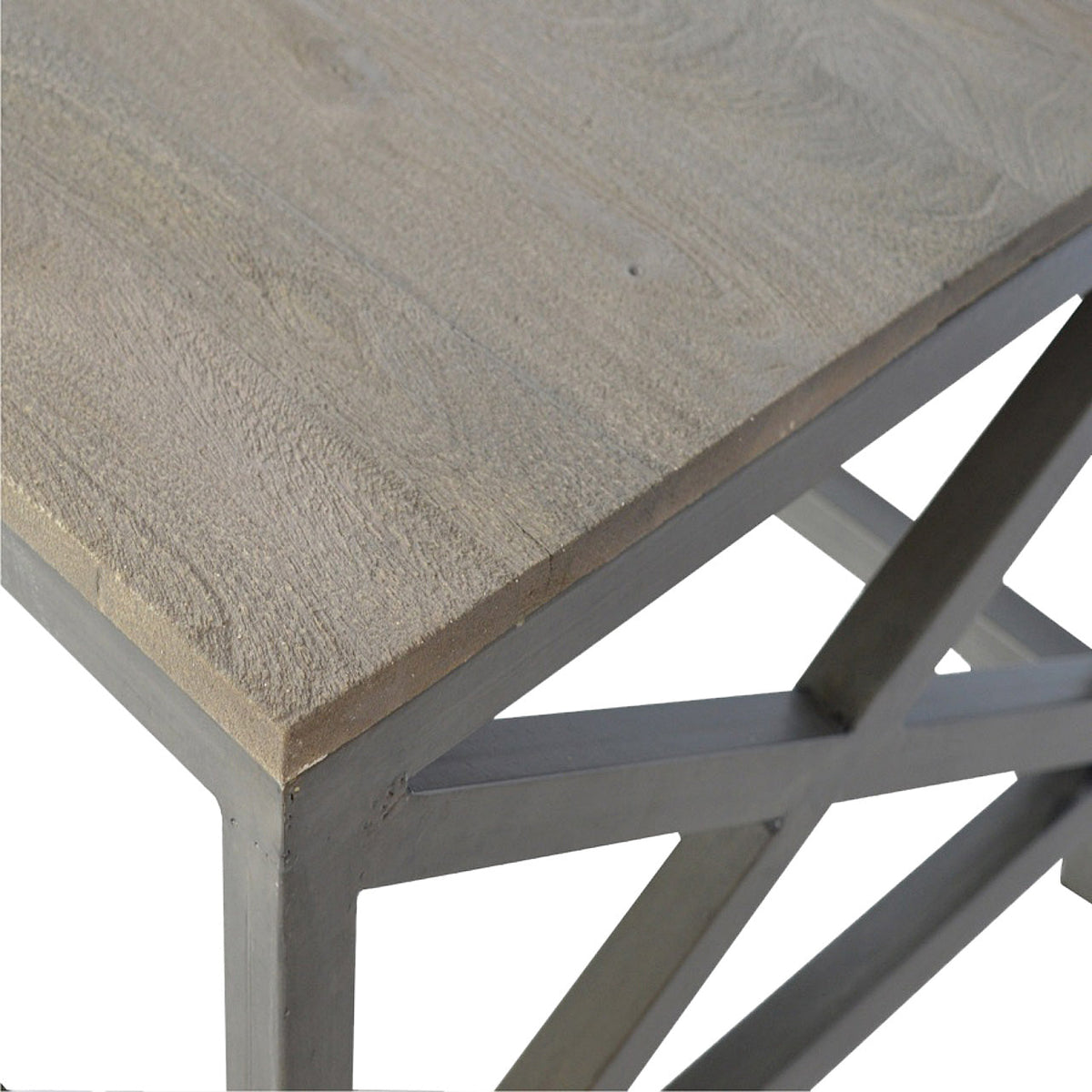 Industrial Cross Metal Solid Mango Wood Coffee Table – Oatmeal Finish