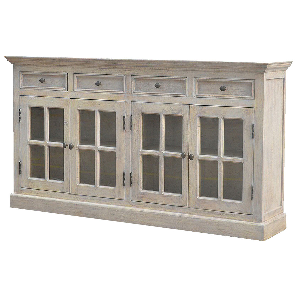 Solid Mango Wood Sideboard – Stone Acid-Wash Finish, Glazed Doors & Drawers