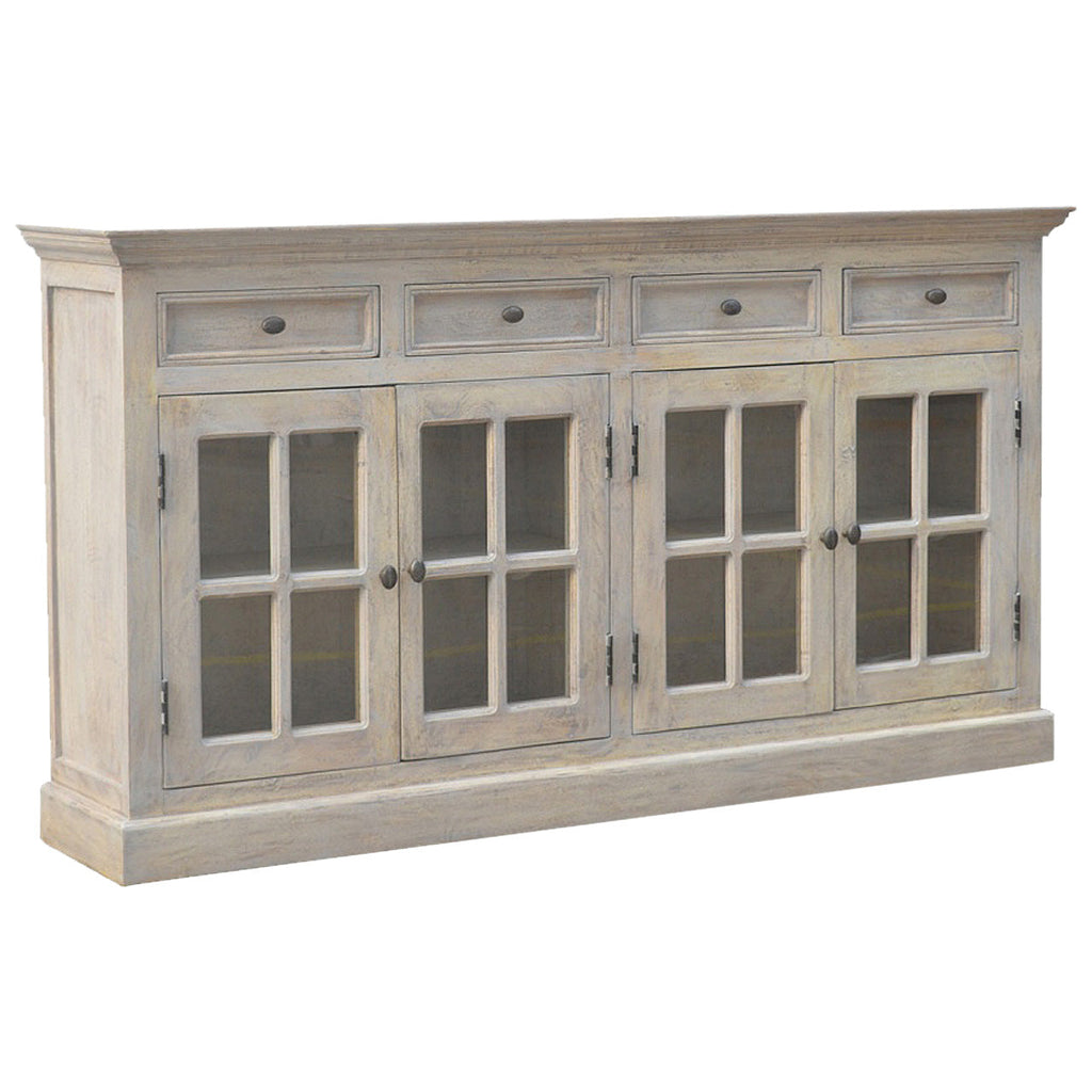 Solid Mango Wood Sideboard – Stone Acid-Wash Finish, Glazed Doors & Drawers