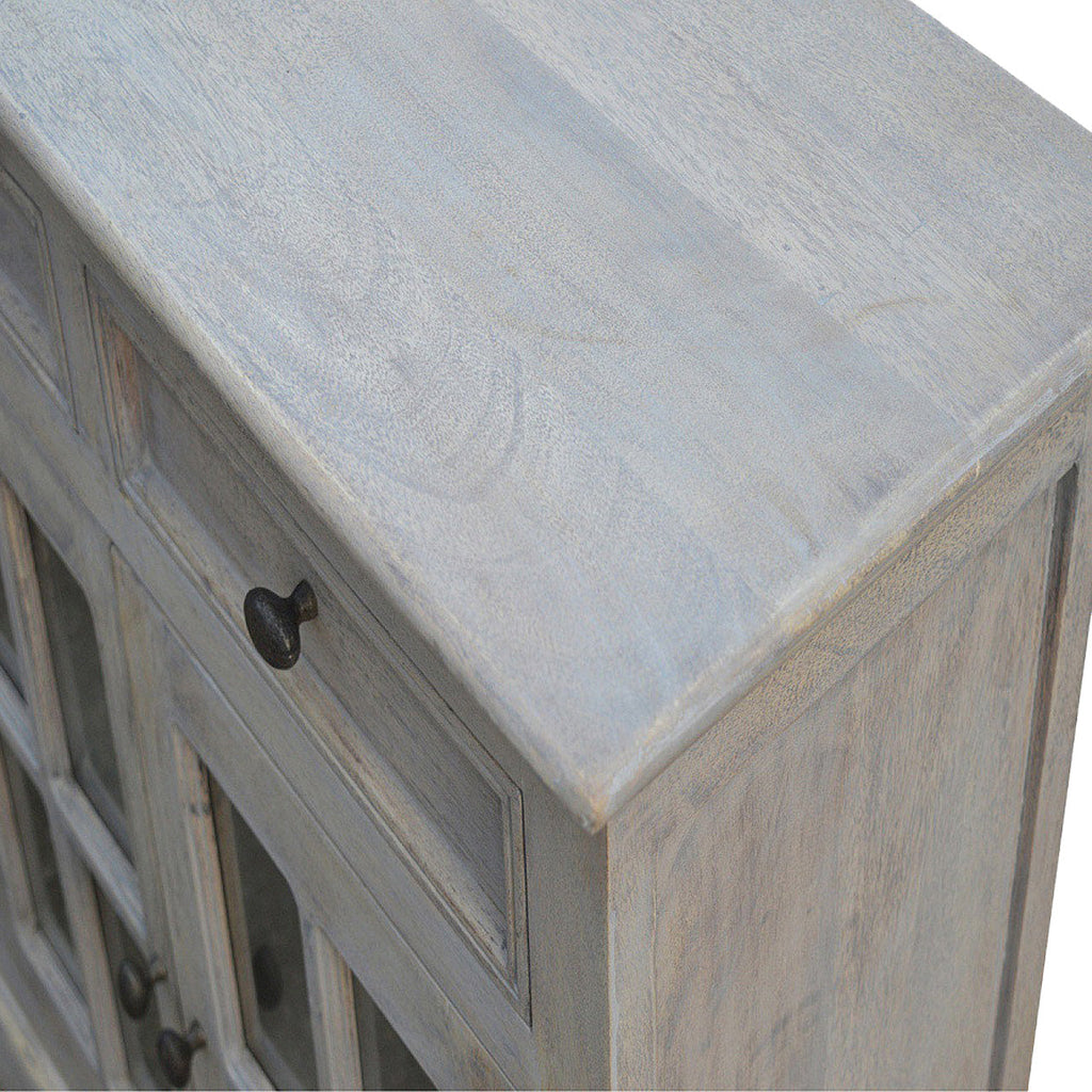Solid Mango Wood Sideboard – Stone Acid-Wash Finish, Glazed Doors & Drawers