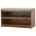 Solid Mango Wood Shoe Storage Bench – Mud Linen Seat for 6–8 Pairs