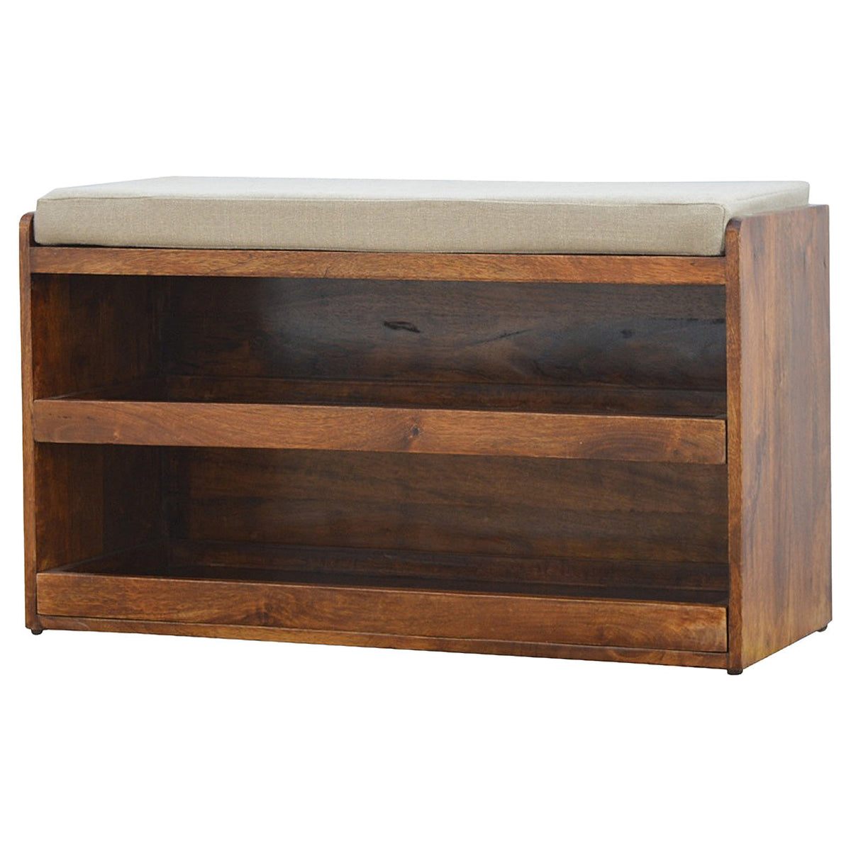 Solid Mango Wood Shoe Storage Bench – Mud Linen Seat for 6–8 Pairs