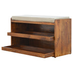 Solid Mango Wood Shoe Storage Bench – Mud Linen Seat for 6–8 Pairs