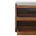 Solid Mango Wood Shoe Storage Bench – Mud Linen Seat for 6–8 Pairs
