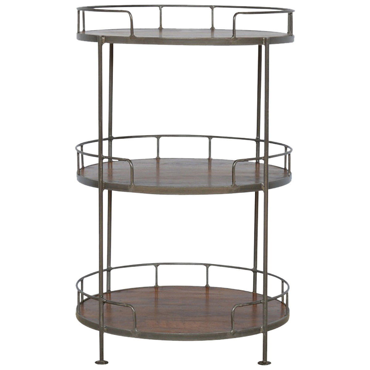 Industrial Metal & Wood Round Shelving Table – 3 Tiers