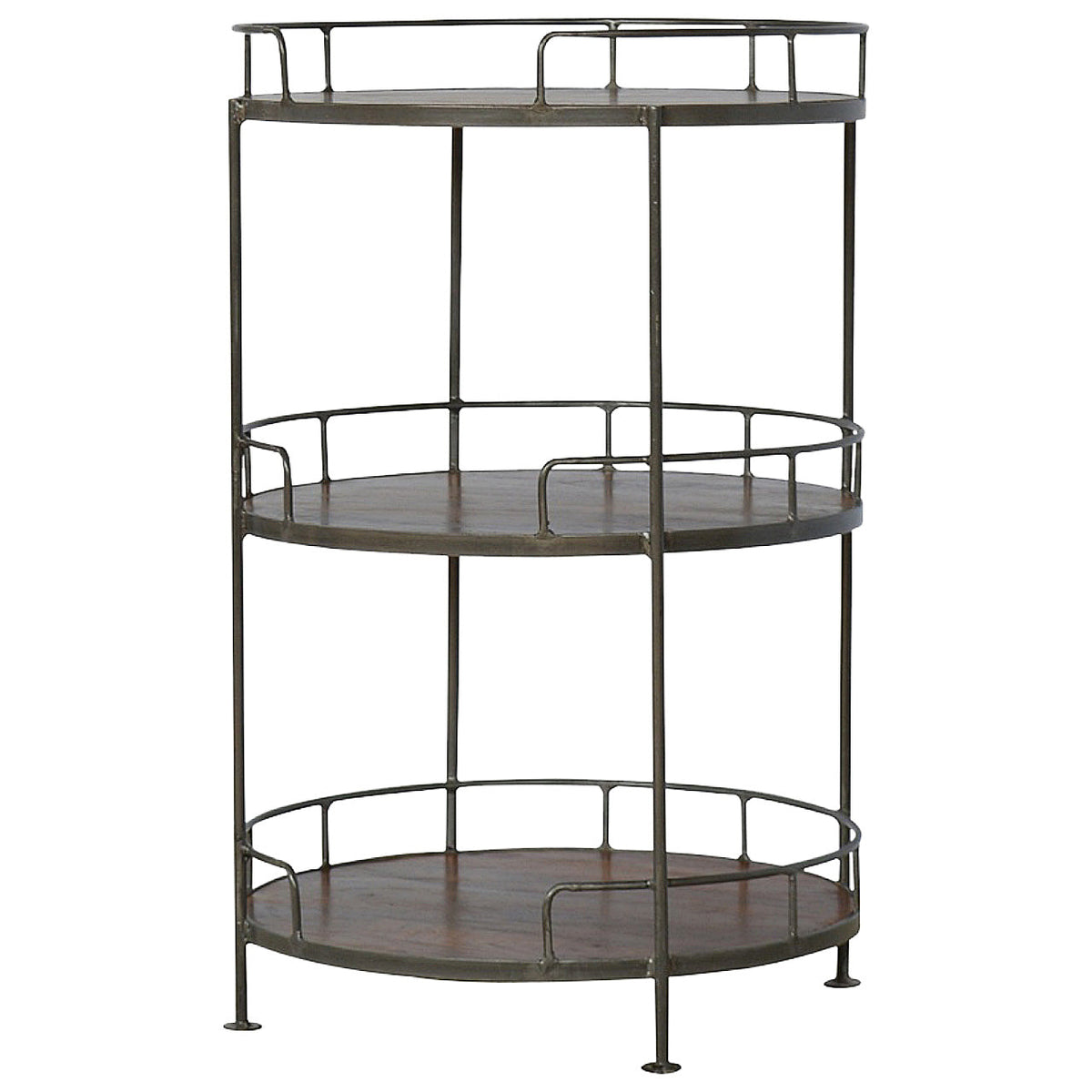 Industrial Metal & Wood Round Shelving Table – 3 Tiers
