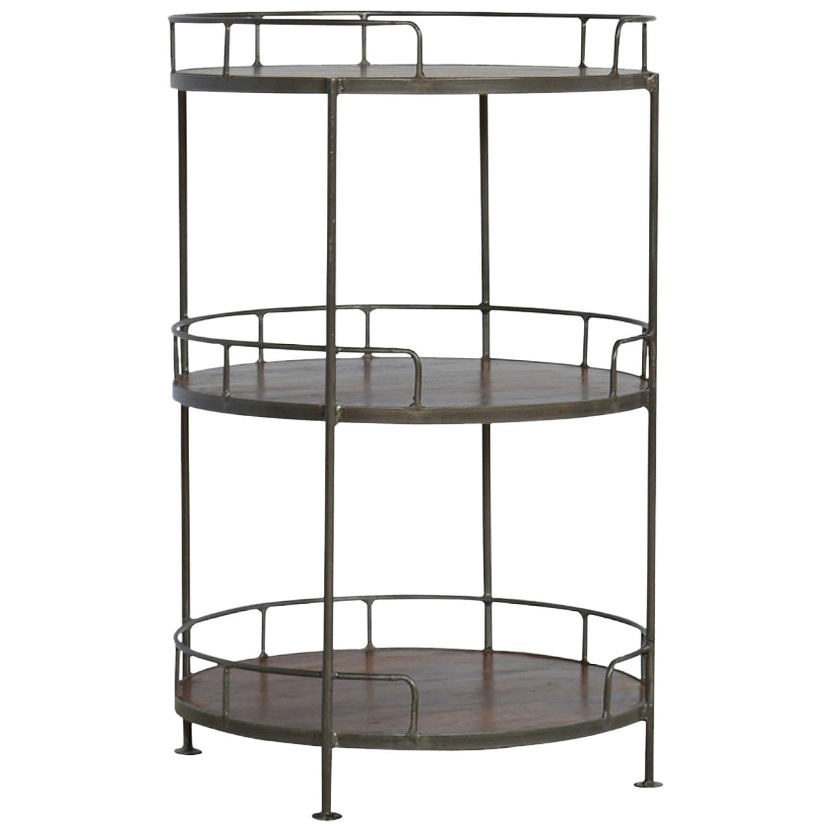 Industrial Metal & Wood Round Shelving Table – 3 Tiers