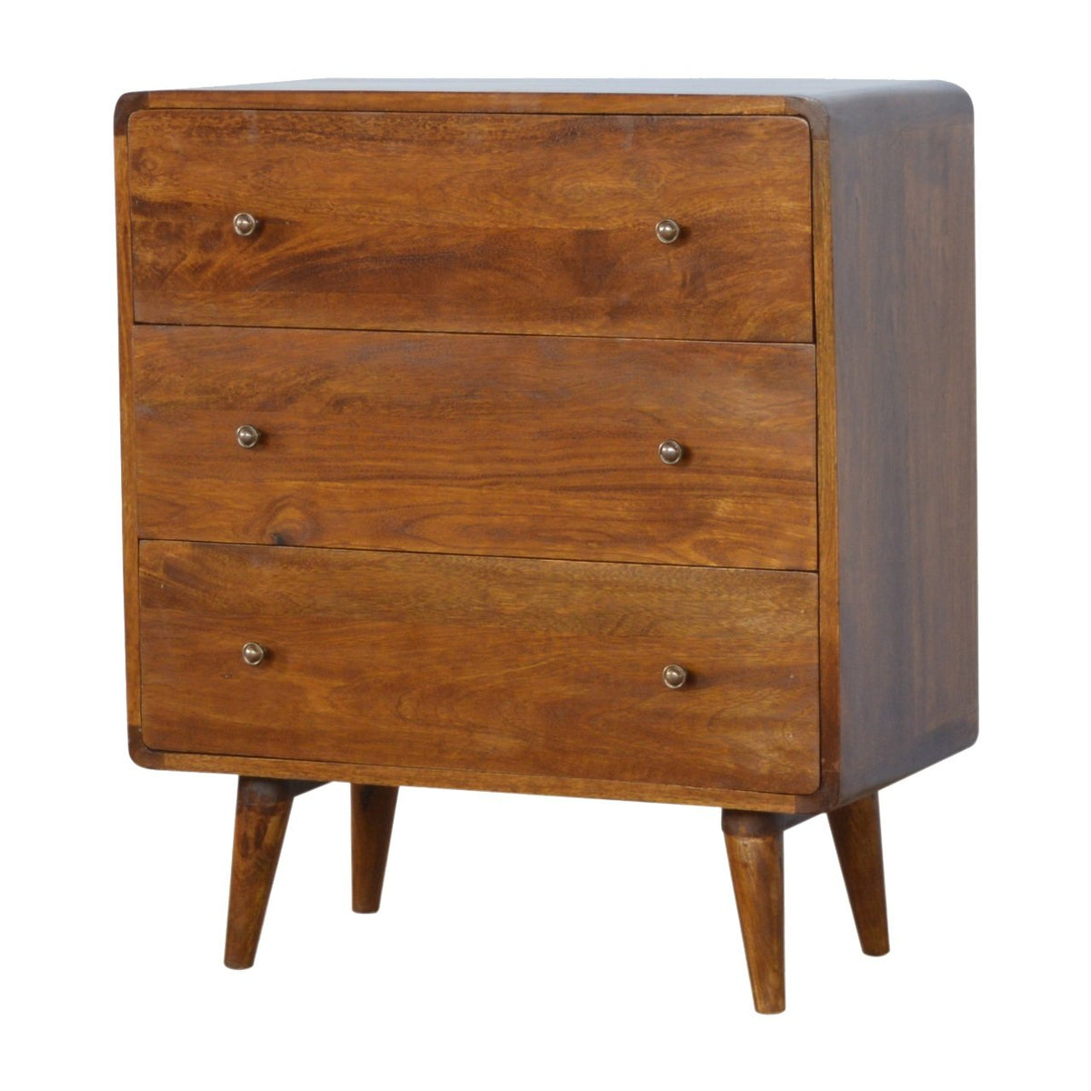 Curved Solid Mango Wood 5-Drawer Dresser – Chestnut Finish