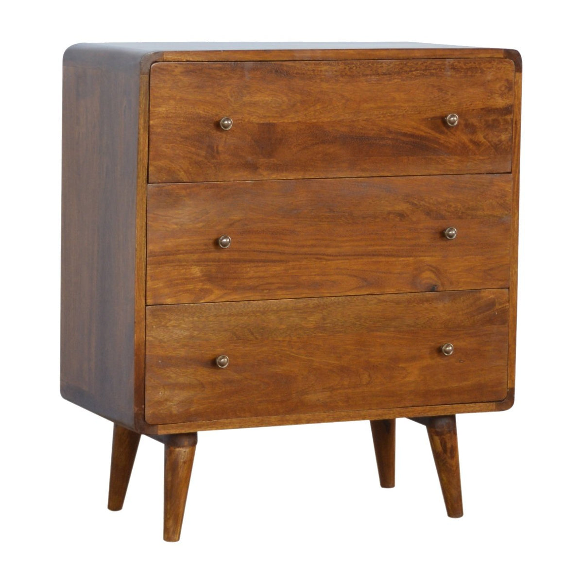 Curved Solid Mango Wood 5-Drawer Dresser – Chestnut Finish