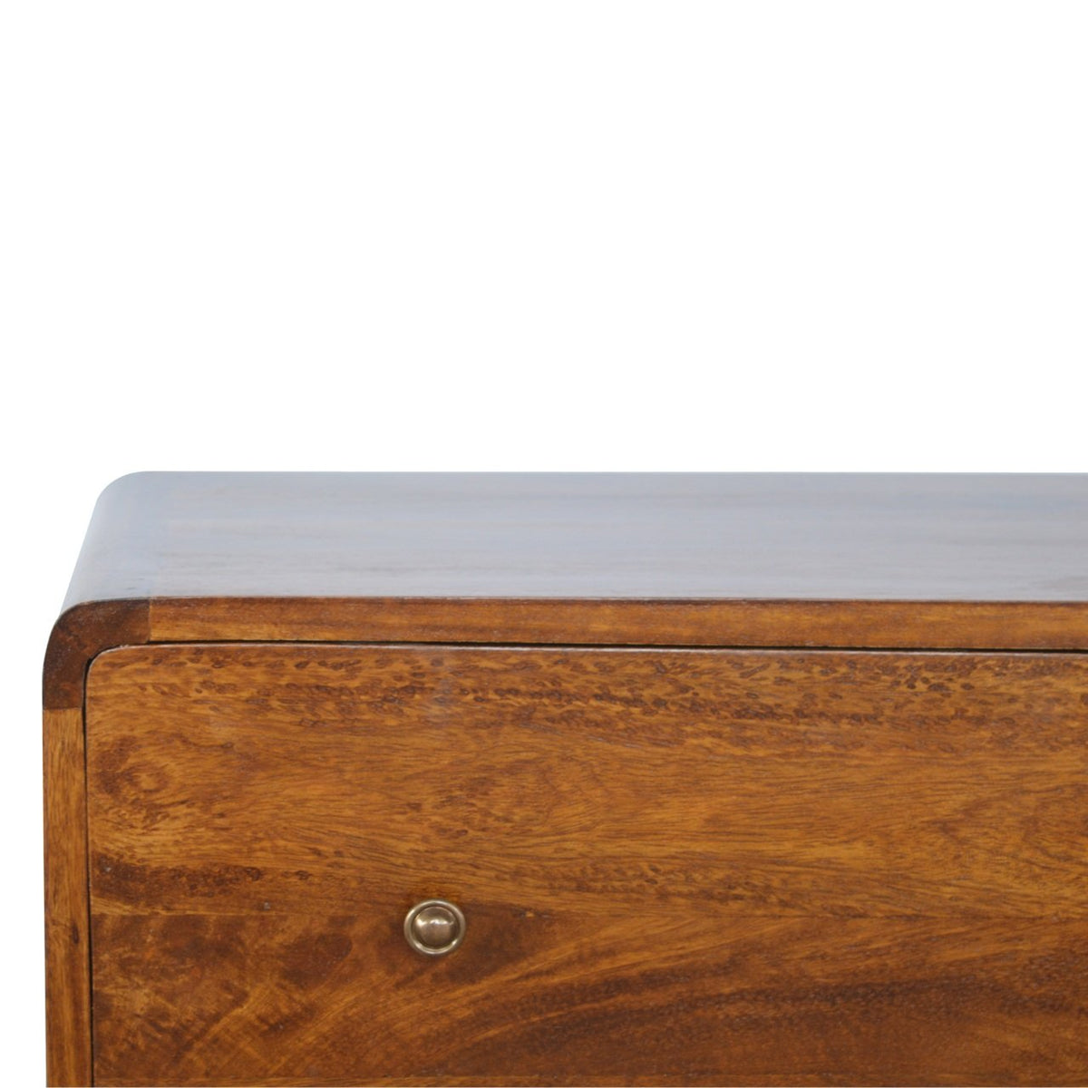 Curved Solid Mango Wood 5-Drawer Dresser – Chestnut Finish