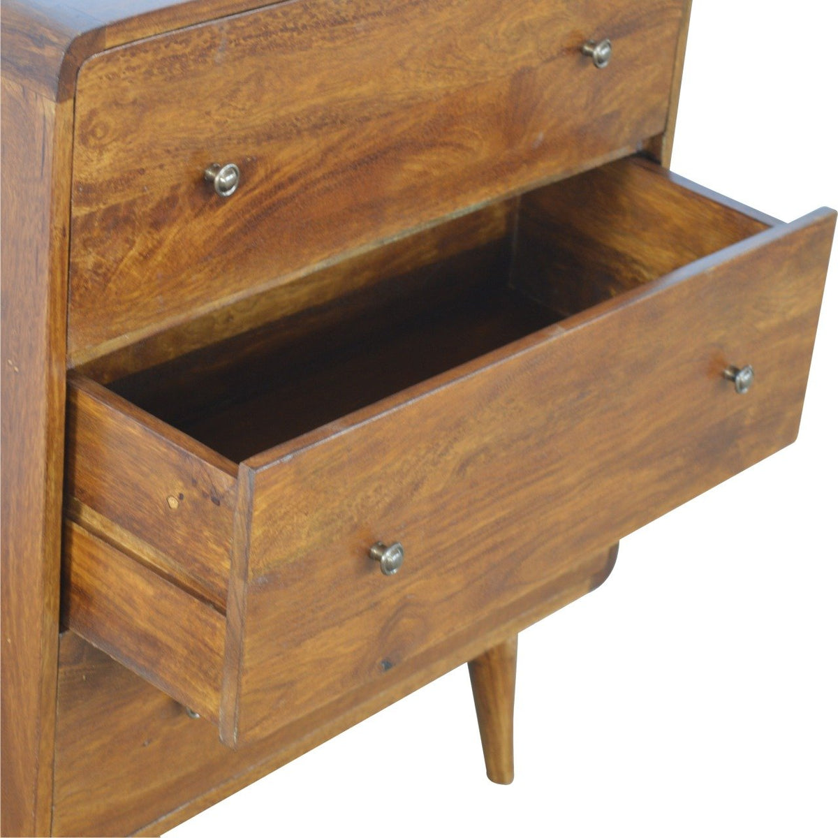 Curved Solid Mango Wood 5-Drawer Dresser – Chestnut Finish