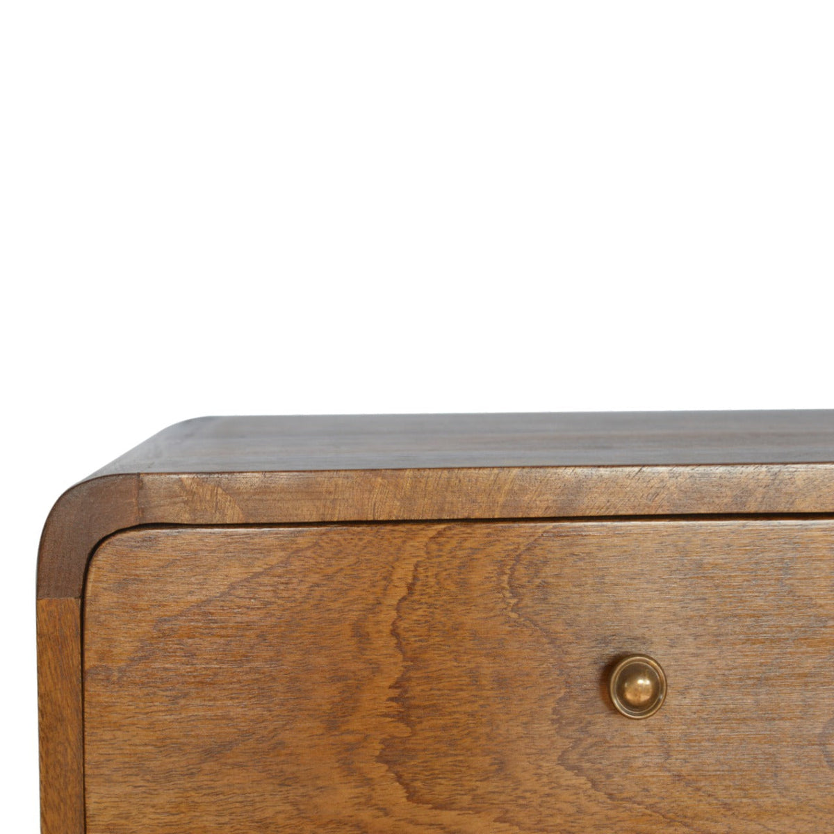 Floating Curved Solid Mango Wood Nightstand – Chestnut Finish, 2 Drawers