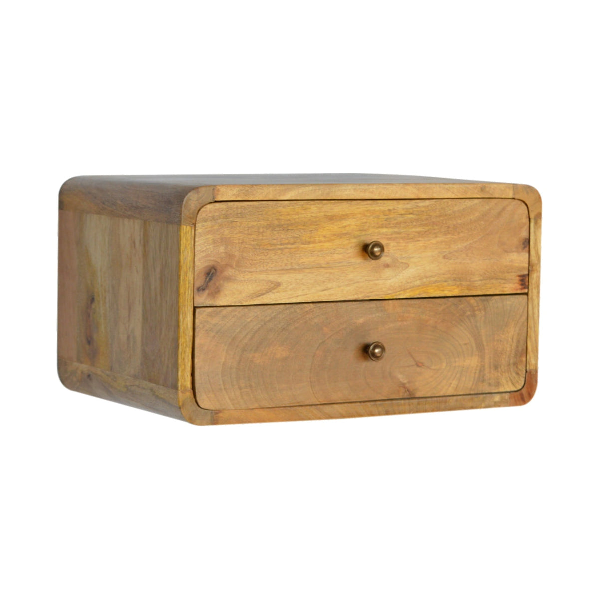 2-Drawer Floating Solid Mango Wood Nightstand – Oak-Ish Finish