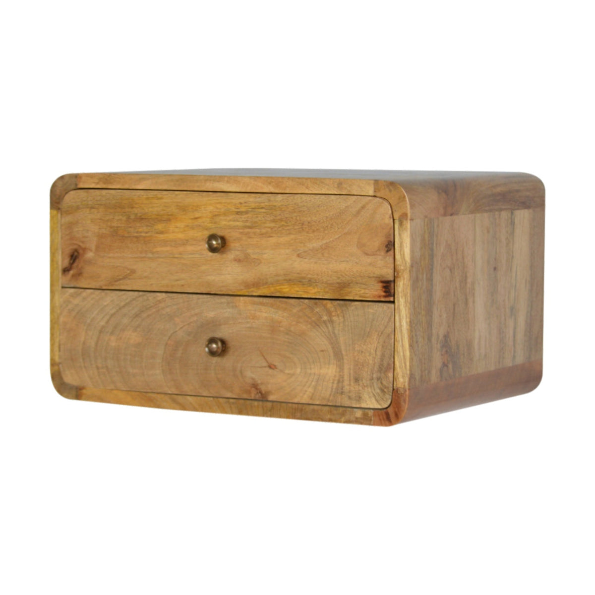 2-Drawer Floating Solid Mango Wood Nightstand – Oak-Ish Finish