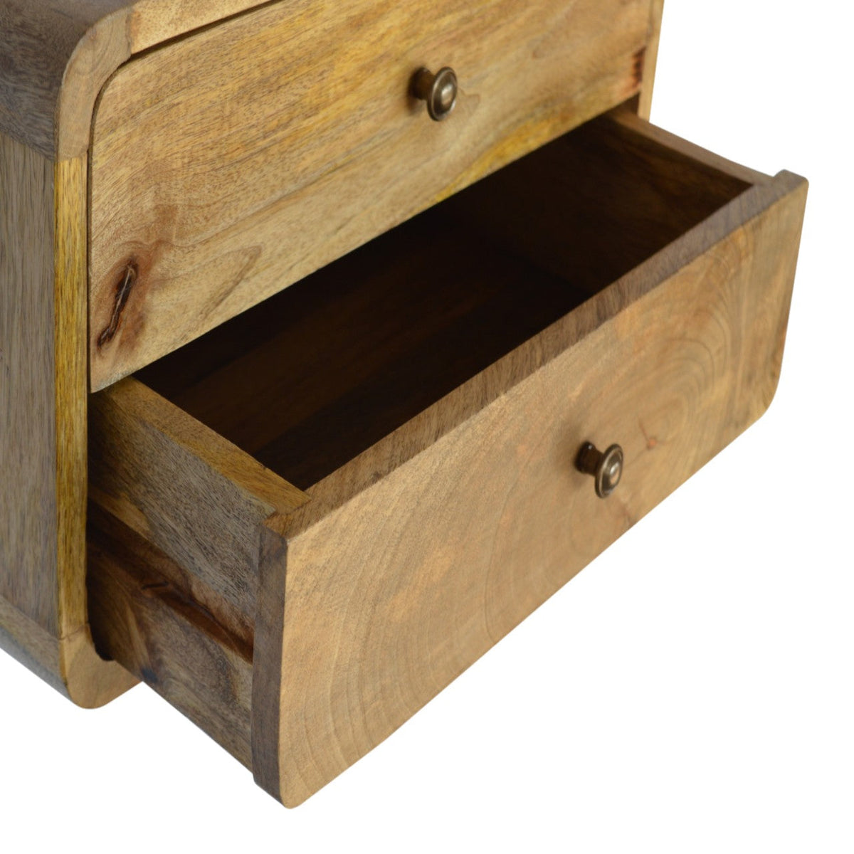 2-Drawer Floating Solid Mango Wood Nightstand – Oak-Ish Finish