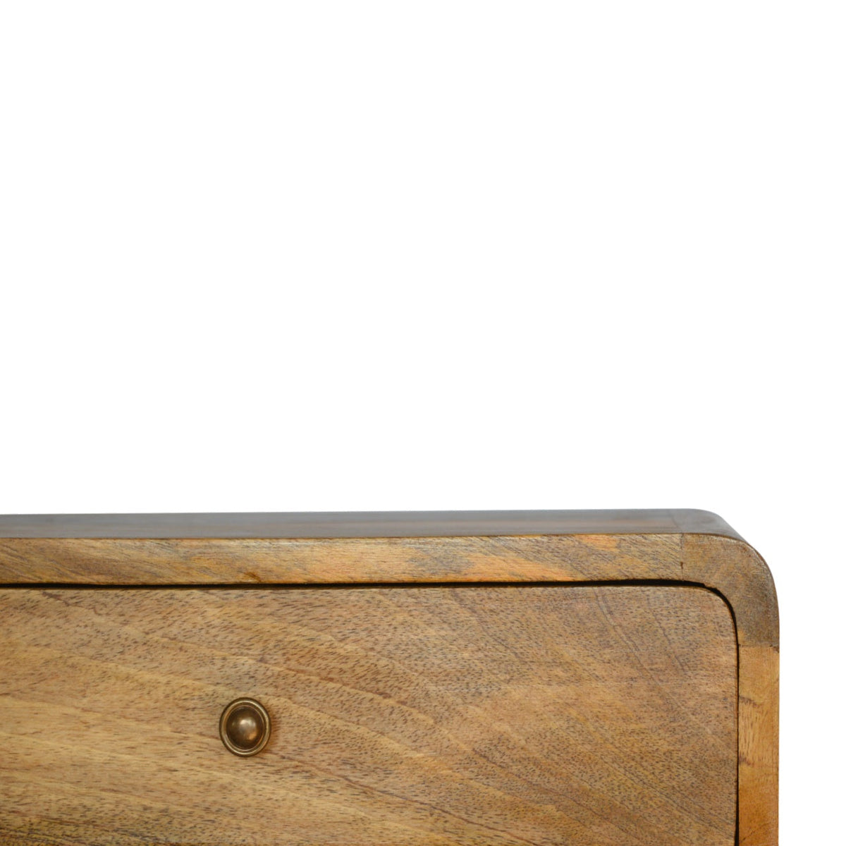 Floating Curve Open Slot Solid Mango Wood Nightstand – Oak-Ish Finish