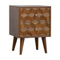Cube Carved Solid Mango Wood Nightstand – Chestnut Finish