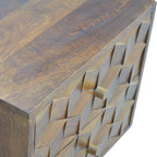 Cube Carved Solid Mango Wood Nightstand – Chestnut Finish