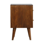 Cube Carved Solid Mango Wood Nightstand – Chestnut Finish