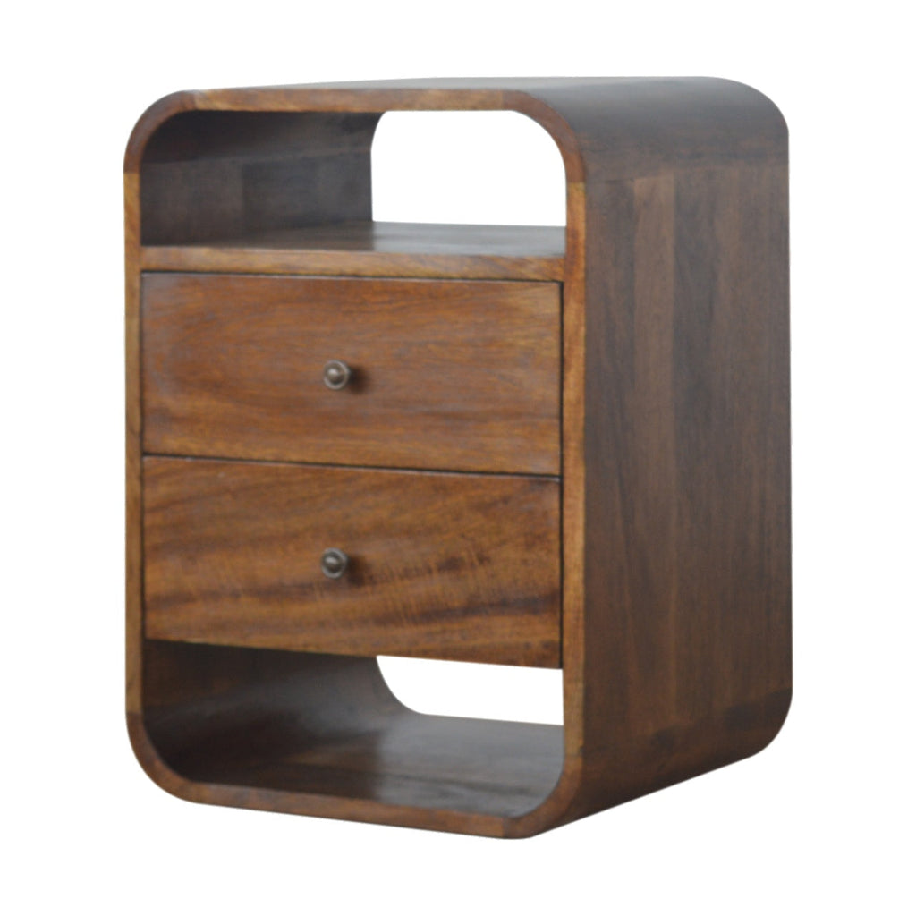 Curve 2-Drawer Solid Mango Wood Nightstand – Chestnut Finish