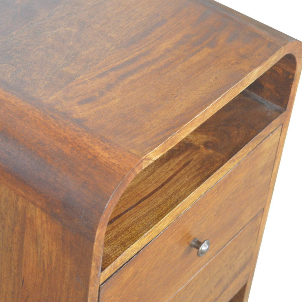 Curve 2-Drawer Solid Mango Wood Nightstand – Chestnut Finish
