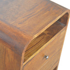 Curve 2-Drawer Solid Mango Wood Nightstand – Chestnut Finish