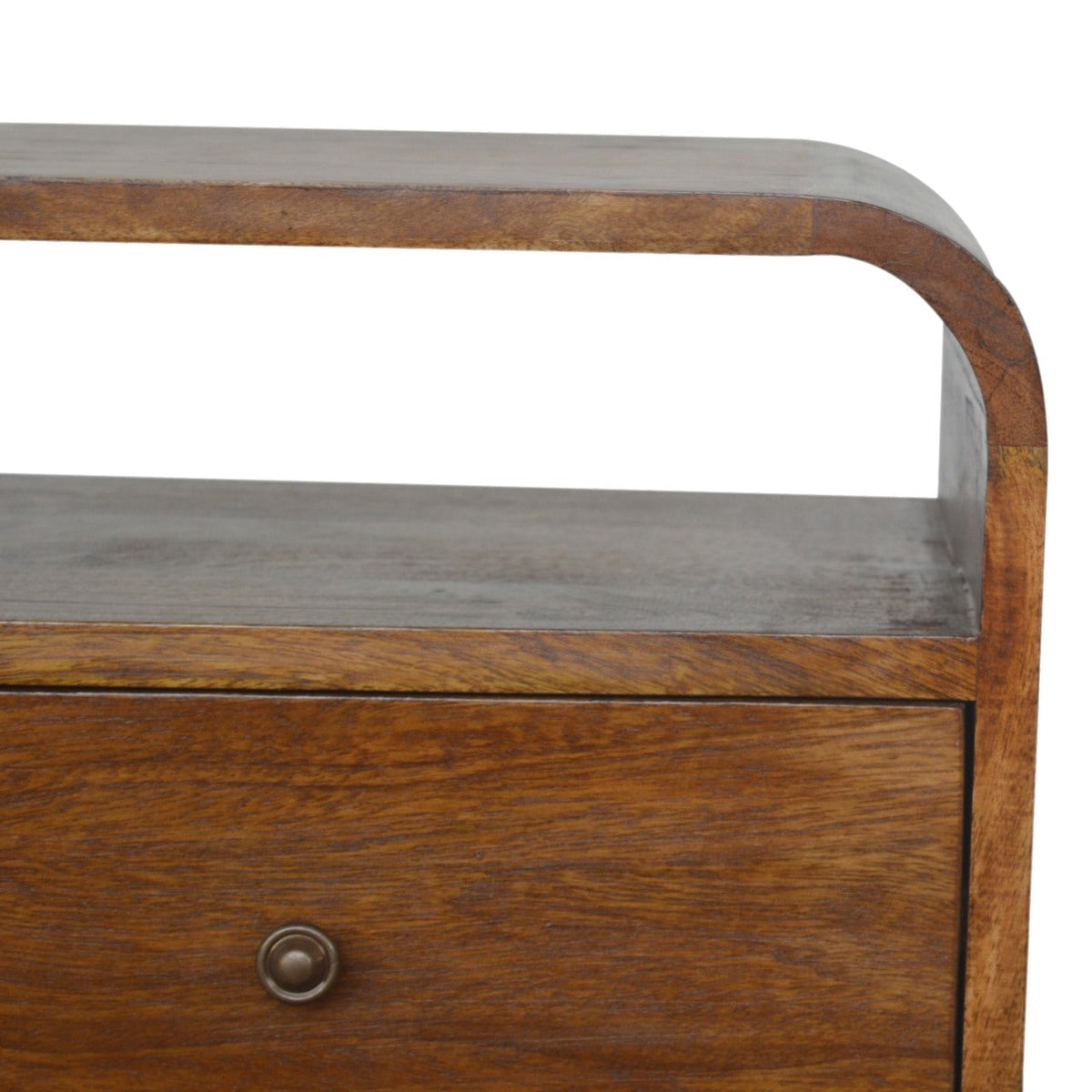 Curve 2-Drawer Solid Mango Wood Nightstand – Chestnut Finish
