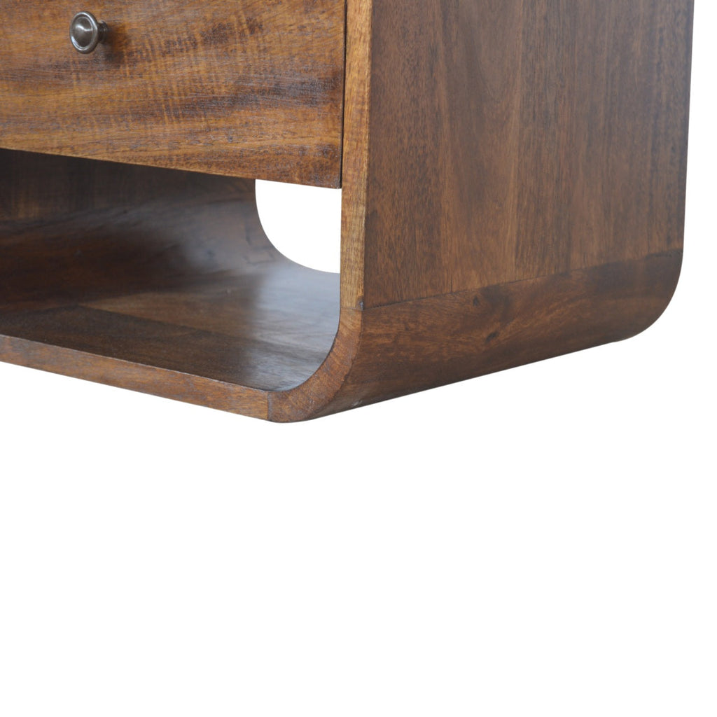 Curve 2-Drawer Solid Mango Wood Nightstand – Chestnut Finish