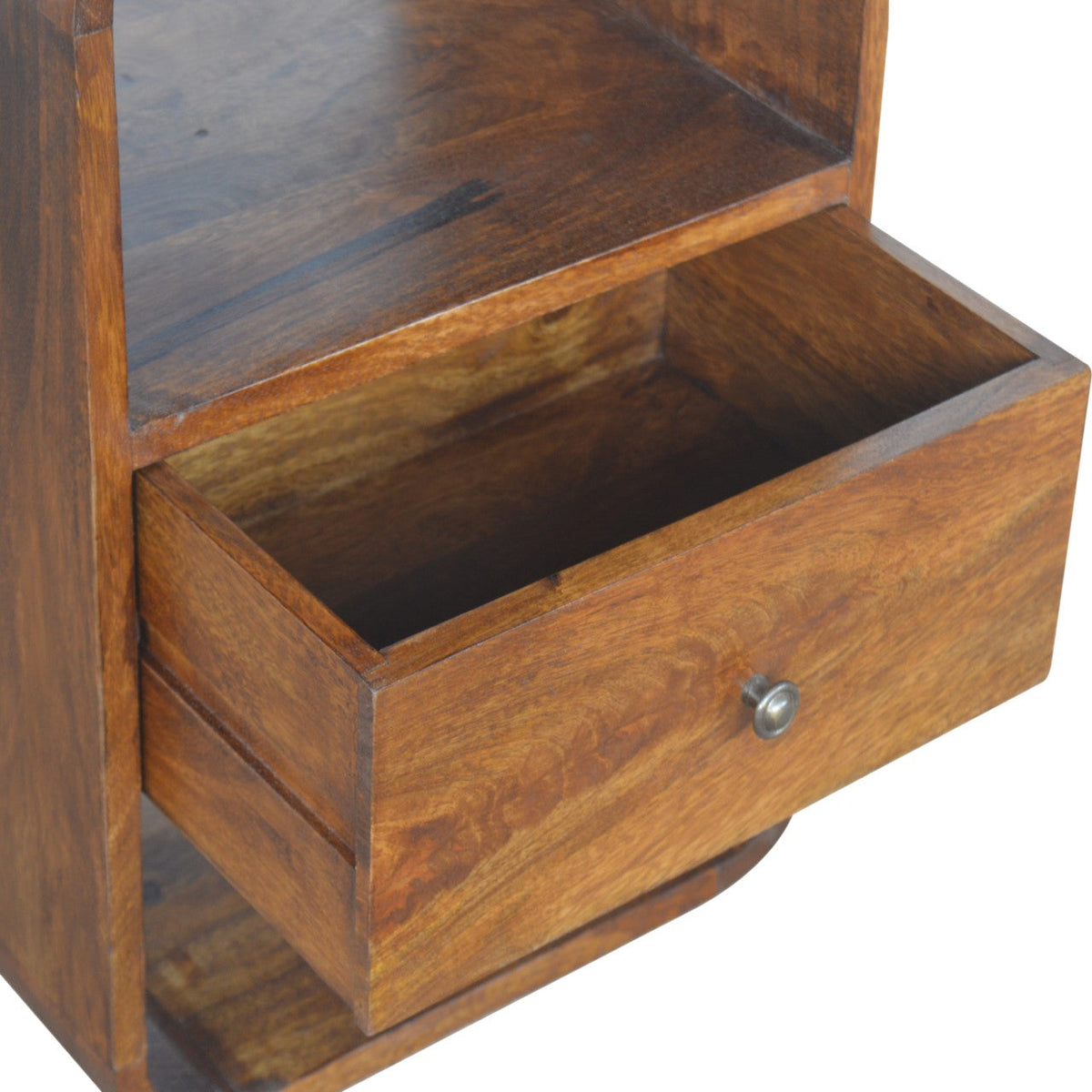 Curve 2-Drawer Solid Mango Wood Nightstand – Chestnut Finish