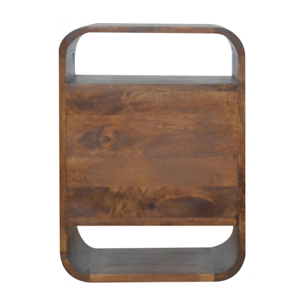 Curve 2-Drawer Solid Mango Wood Nightstand – Chestnut Finish