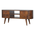 Solid Mango Wood Media Console – Chestnut Finish, Rounded 4-Drawer TV Stand