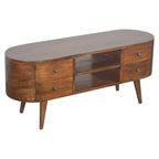 Solid Mango Wood Media Console – Chestnut Finish, Rounded 4-Drawer TV Stand