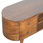 Solid Mango Wood Media Console – Chestnut Finish, Rounded 4-Drawer TV Stand