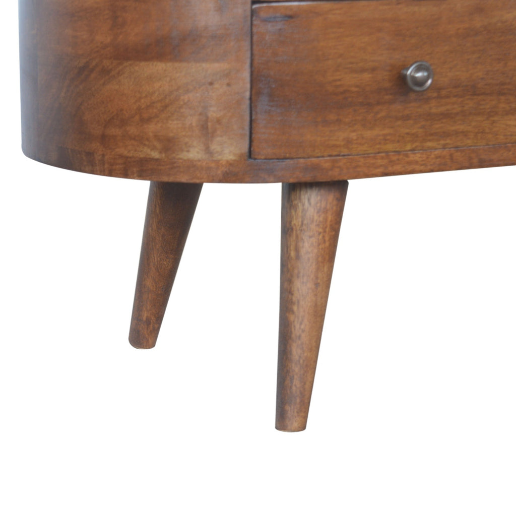 Solid Mango Wood Media Console – Chestnut Finish, Rounded 4-Drawer TV Stand