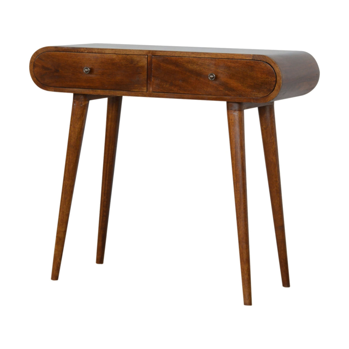 London Solid Mango Wood Console Table – Chestnut Finish, 2 Drawers