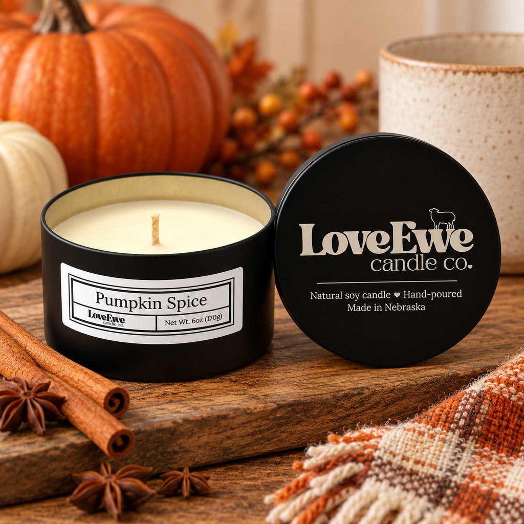 Pumpkin Spice Scented Candle | 6 oz | Love Ewe Candle Company