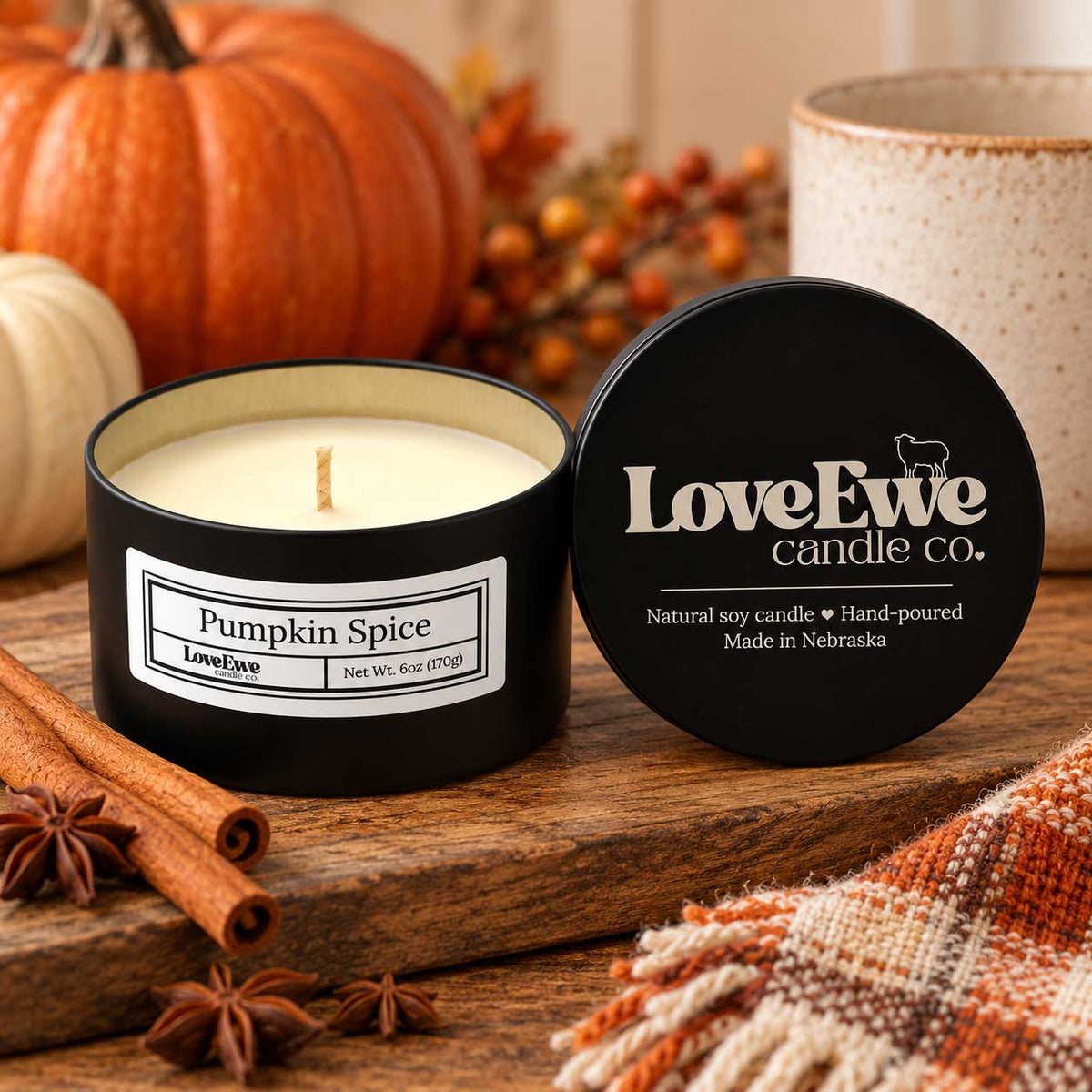 Pumpkin Spice Scented Candle | 6 oz | Love Ewe Candle Company