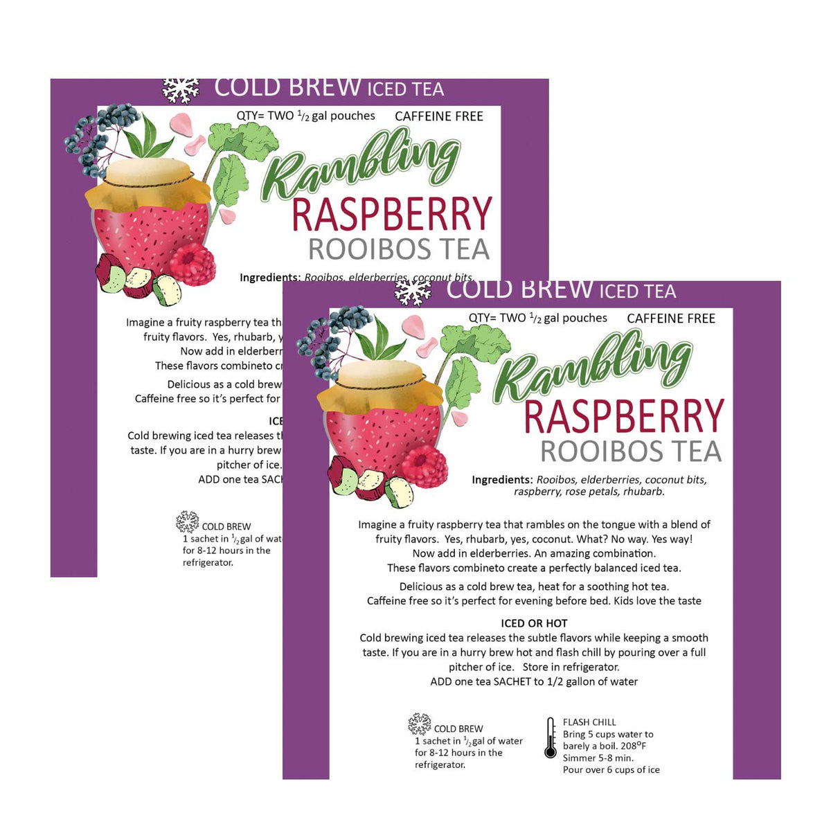 Rambling Raspberry Decaffeinated Tea | Pack of 2 | 2 Half Gallon Bags | Tea n More