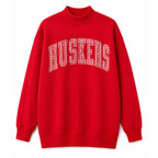 Huskers Sewn Appliqué Red Gingham Licensed Women's Mock Neck Sweatshirt | Multiple Sizes | H.Flynn Designs