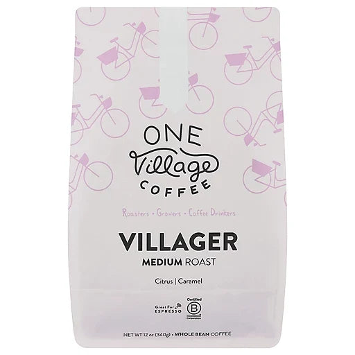 One Village Coffee Villager Medium Roast Whole Bean Coffee, 12 oz (Case of 6)